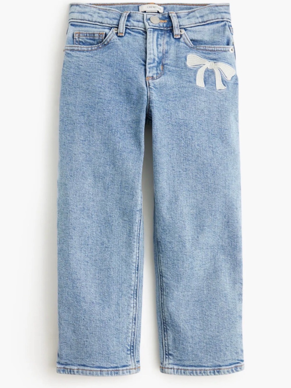 Crewcuts Light Blue Bow-Embroidered Straight-Leg Jeans